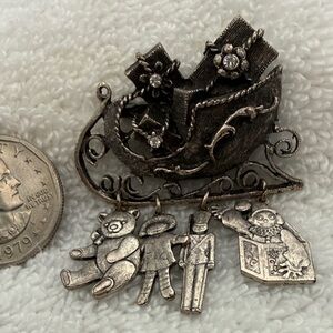 Rare Tancer II Pewter Sleigh and Charms Brooch